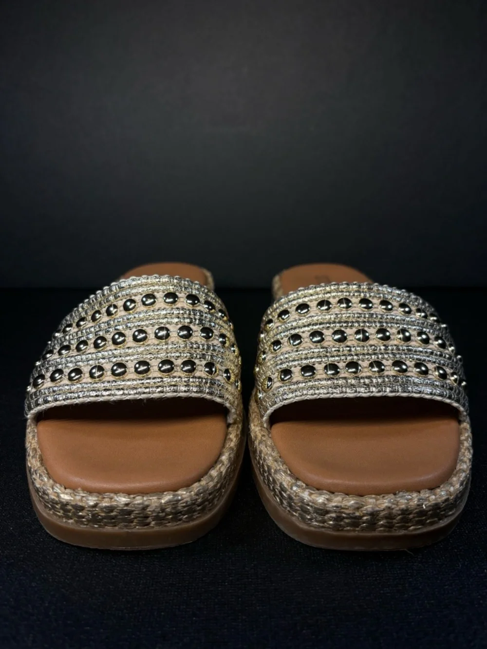 Steve Madden Boardwalk Studded Espadrille Platform Slide Sandals 8.5